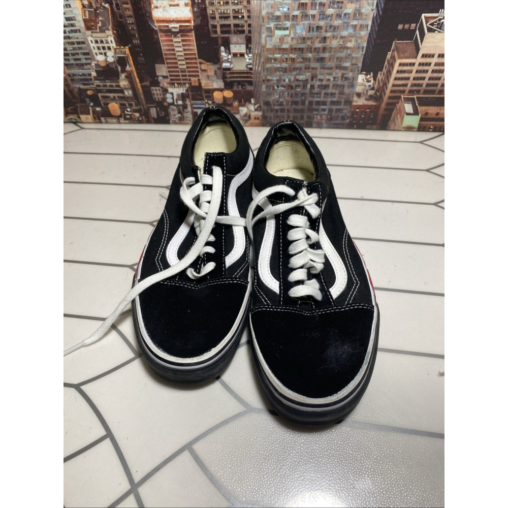 Vans Men's Old Skool Flame Striped Canvas Suede shoes Black White, Size 9.0
